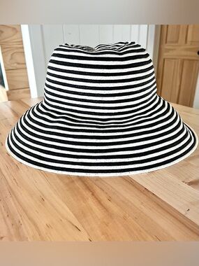 World Market Black and White Striped Sun Hat
